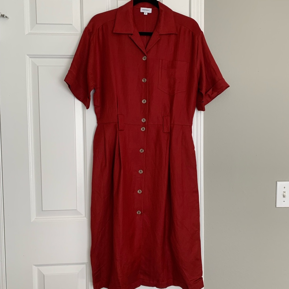 French Linen Red Dress